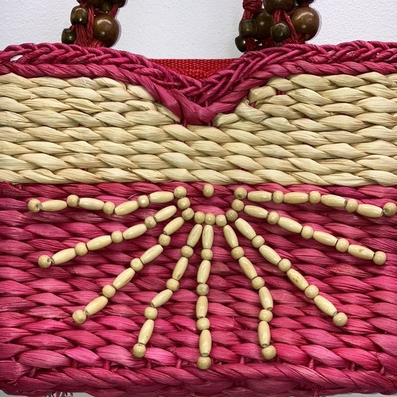 Y2K beaded wicker pink bag with zipper closure preowned - Picture 2 of 7